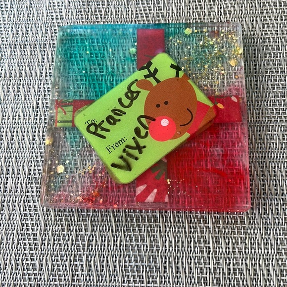 XMAS Handmade Fun and Festive Holiday Square Coaster Set and Holder - Picture 4 of 16